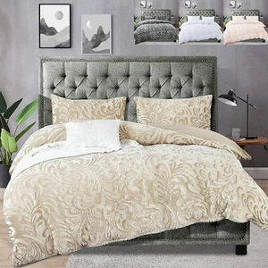 Luxury Washable Teddy Fleece Duvet Cover Double King Size Velvet Bedding Set - Picture 1 of 9