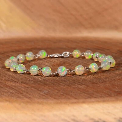 Pulsera de cadena de eslabones de ópalo etíope natural A++, pulsera minimalista de bolas de ópalo, Foto 1 de 4