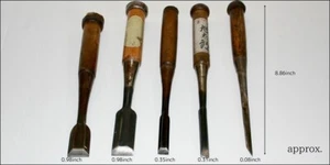 Vintage Chisel Nomi Carpenter Tool Set of 5 Hand Tool wood working Inscription - Picture 1 of 6