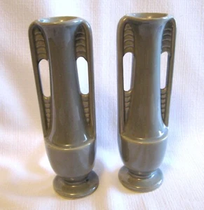 Shawnee Keramik Vasen #1178 Paar Art Deco Doppelgriff grau 8" USA Mid Century - Bild 1 von 8