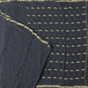 Sari negro vintage 100 % pura seda crepé Mysore Zari tejido sari 5YD tela artesanal - Imagen 1 de 6