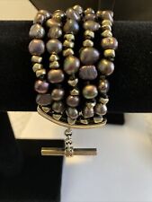 Ellen Tracy Dyed Fresh Water Pearls Gold Tone Nugget Beads Purple/brown 5 Strand