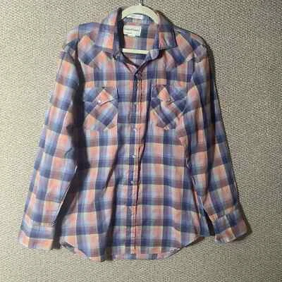 Rugged Country Mens Shirt Size Large 16-16.5 Blue Pink Plaid Snap Front Pockets - Image 1 of 4