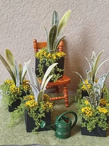 dolls house flowers and plants In Wooden pot garden accessory hand made UK - Picture 1 of 3