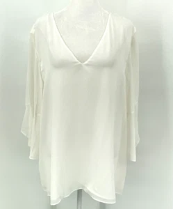 Calvin Klein Blouse Womens XL Ivory Rauli Bell Sleeve Sheer Lined V-Neck NEW NWT - Picture 1 of 21