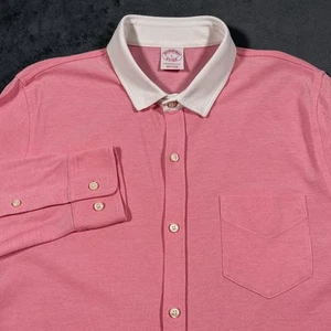 Brooks Brothers Shirt Mens Large Performance Knit Contrast Collar Dress Button U - Picture 1 of 10