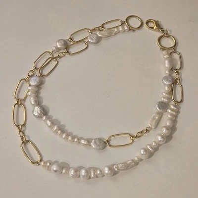 Collar de cadena de oro grueso Mignonne Gavigan perlas barrocas de agua dulce 2 hilos Foto 1 de 4