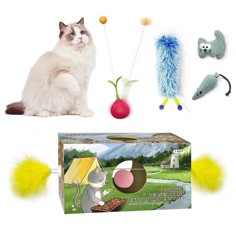 Caña De Pescar Juguete Para Gatos - Con Plumas Y Campana, 90 Cm, Multicolor