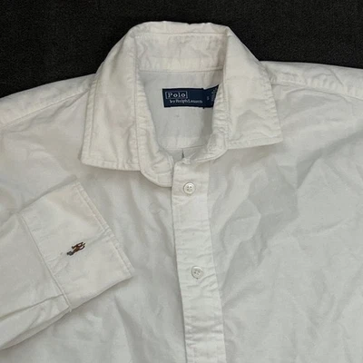 Camisa Polo by Ralph Lauren Calce Relajado Oxford W 8 Blanca Sólida Manga Larga Botón Foto 1 de 4