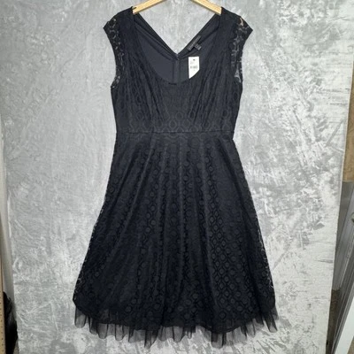 Lane Bryant Dress Womens 16 Black Mesh Overlay Cap Sleeve Cocktail Party New - Image 1 of 4