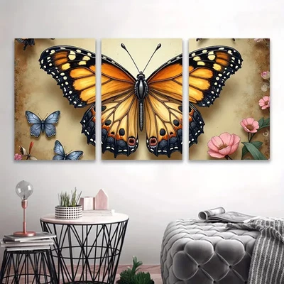 3pcs Colorful Butterfly Design Wall Art Canvas Unframed/Framed - Image 1 of 4