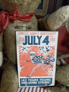 VINTAGE COLONIAL PRIMITIVE STYLE AMERICAN UNCLE SAM BIRTHDAY JULY 4 WOOD SIGN - Picture 1 of 8
