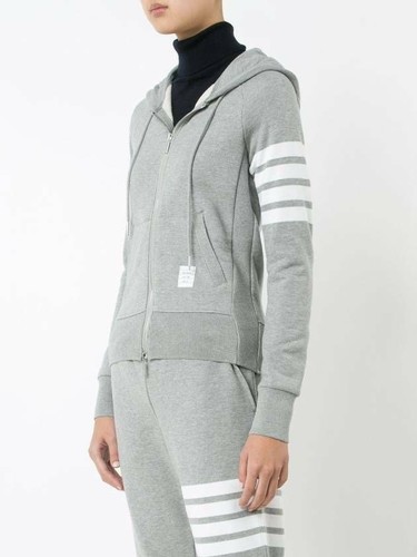 Thom Browne 4 Bar Stripe RWB Tab Loopback Jersey Zip Felpa con Cappuccio Timbro: FJT001A 00535