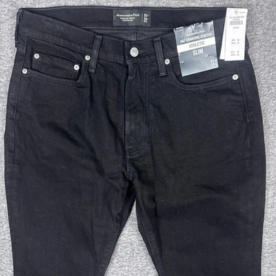NEW Abercrombie & Fitch Jeans Mens 32x34 Black Stretch Athletic Slim Tapered NWT - Image 1 of 4