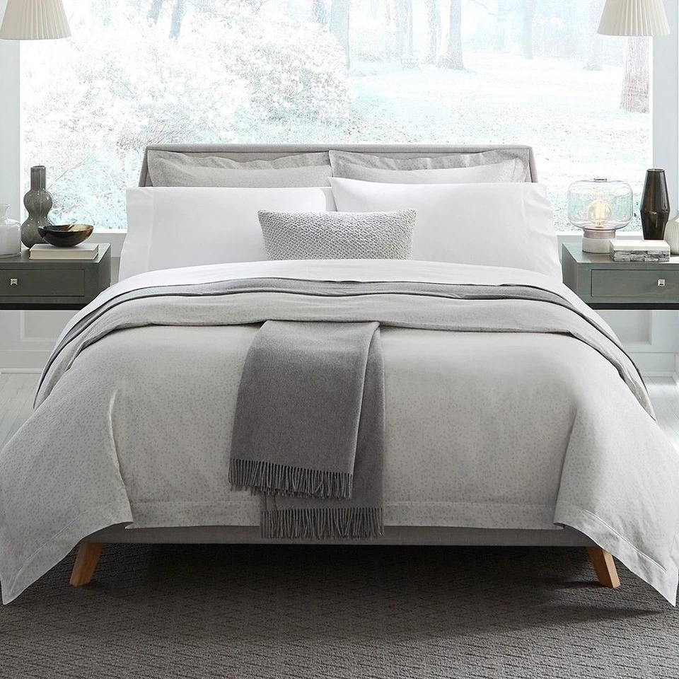 Juego de Edredón Sferra Catella King Gris 3 Piezas Puntos Cuadrados Satén Jacquard Italia NUEVO Foto 1 de 4