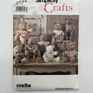 Simplicity 9894 Bears 15” Or 18” With Collars Vest Or Ruffle Vintage 1990 Uncut - Picture 1 of 5