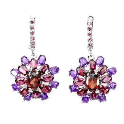 Orecchini in argento sterling 925 pietra preziosa ovale Mozambico ametista... - Immagine 1 di 4