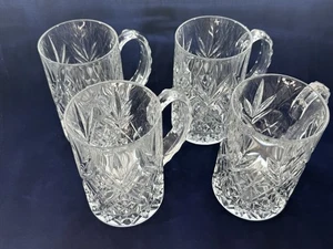 Vintage Heavy Cut Glass Beer Mugs Steins w/ Scalloped Handles 5” Set of 4 - Picture 1 of 9