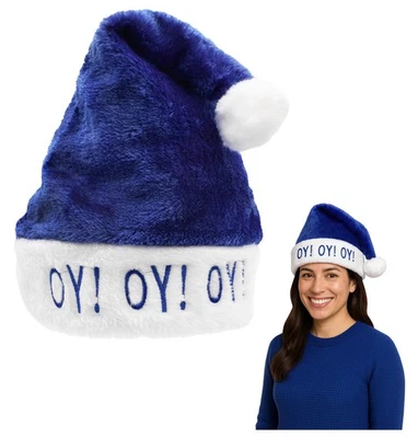Chapéu difuso macio Chanucá adulto Oy Holiday azul e branco Hanukkah com bola puff - Imagem 1 de 4