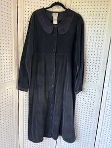 Vintage Northern Treasures schwarz Cord Prärie Kleid Damen LG Häkeldetail - Bild 1 von 9