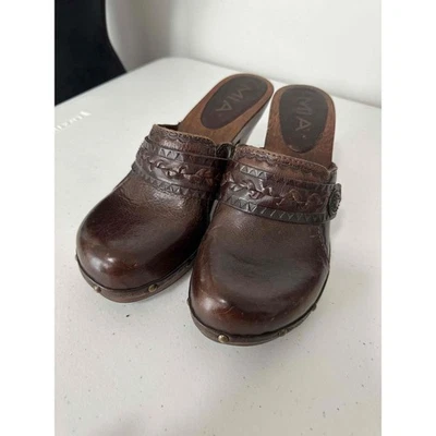 Zuecos boho Mia marrón estampado correa hebilla mujer talla 7 Foto 1 de 4