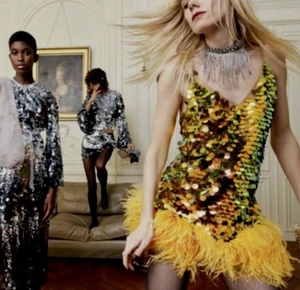 Zara Sequin Dress with Yellow Feather Size S Limited Edition 💕 BNWT - Picture 1 of 5