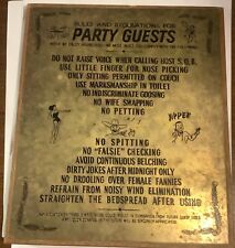 VINTAGE SIGN Rules and Regulations For Party Guests BRASS ON WOOD 8.5”x10”X9/16”