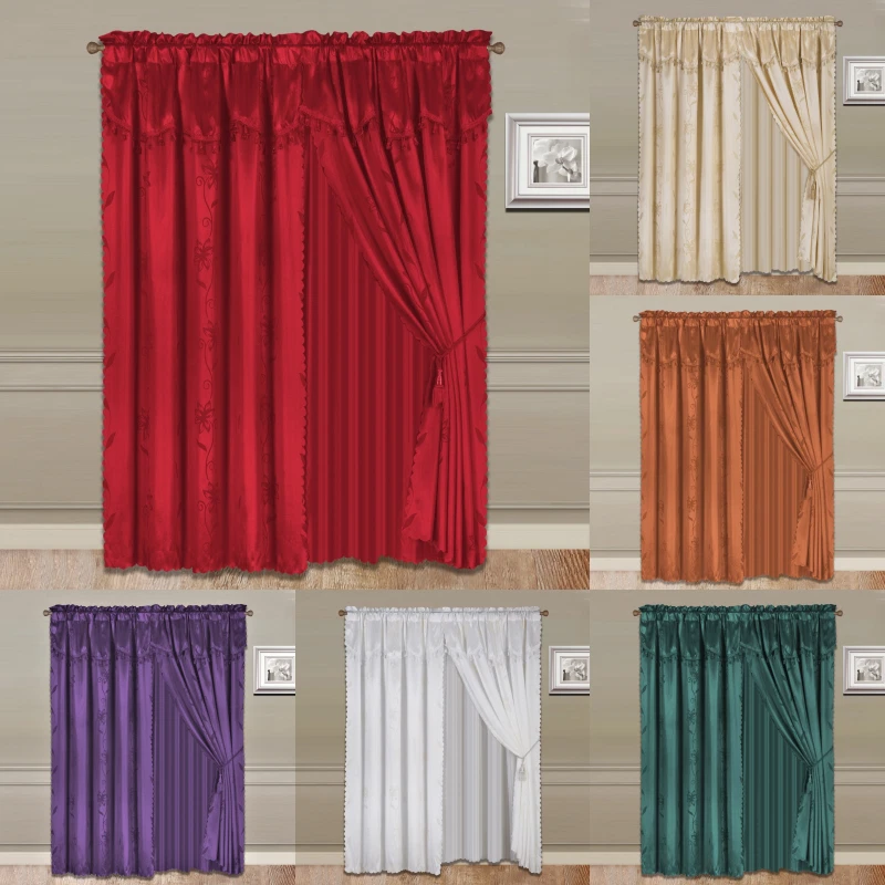 NEW LUXURY FAUX JACQUARD WINDOW PANEL WITH ATTACHED VALANCE NADA SET 120" WIDE  - Image 1 of 1