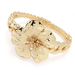 Graziella 23K vergoldet Elektroform Hibiskus Panzer Glieder Manschette Armband - Bild 1 von 4