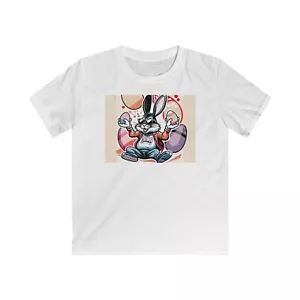 Cool Bunny Cartoon Kids Tee, Fun T-Shirt for Boys and Girls, Easter Gift, - Picture 1 of 3