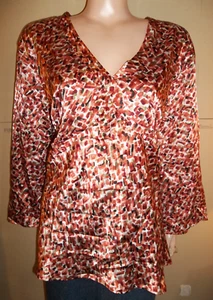 CATO PLUS SIZE 3/4 SLEEVE FITTED ABSTRACT LIQUID SATIN TUNIC SHIRT 26/28W NEW - Bild 1 von 3