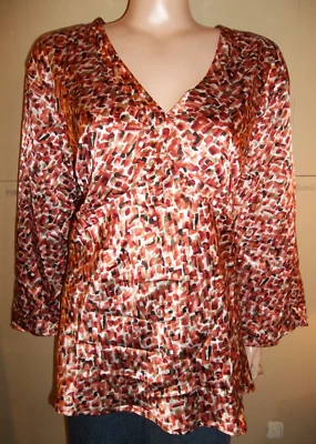 CATO PLUS SIZE 3/4 SLEEVE FITTED ABSTRACT LIQUID SATIN TUNIC SHIRT 26/28W NEW - Image 1 of 3