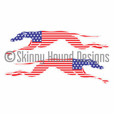 American Flag Running Greyhound Printed Vinyl Car Decals - Set of 2