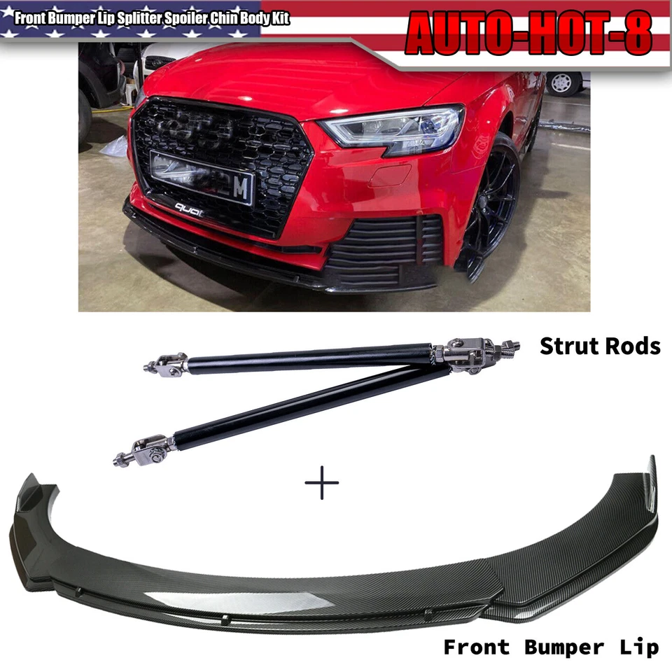 Спойлер-разветвитель кромок переднего бампера для Audi A3 2000-23 из углеродного волокна + стержни стоек - Изображение 1 из 4