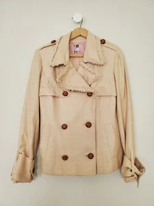 Beckerman Khaki Seide Geflochten Cropped Trench Peacoat Dolly Jacke 4 S/M - Bild 1 von 6