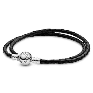 PANDORA Silber Lederarmband, doppelt, schwarz - Bild 1 von 8