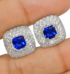 1CT Blue Sapphire & Topaz 925 Solid Sterling Silver Earrings Jewelry Y3-1 - Picture 1 of 1