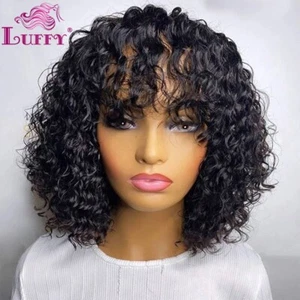 Pelucas Bob Cortas Rizadas con Golpes Cabello Humano Sin Pegamento Cuero Superior Hechas a Máquina - Imagen 1 de 12