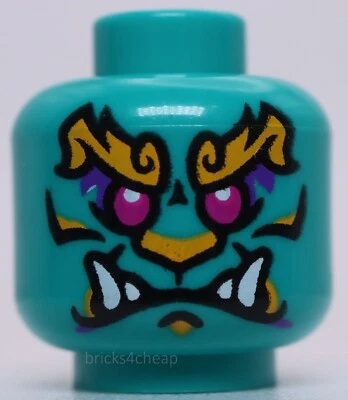 Lego Dark Turquoise Head Alien Magenta Eyes Bright Light Orange Nose Fangs - Image 1 of 2