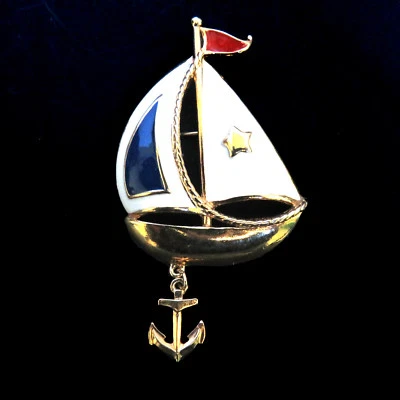 Broche en forma de velero ancla colgante rojo blanco azul dorado Foto 1 de 3