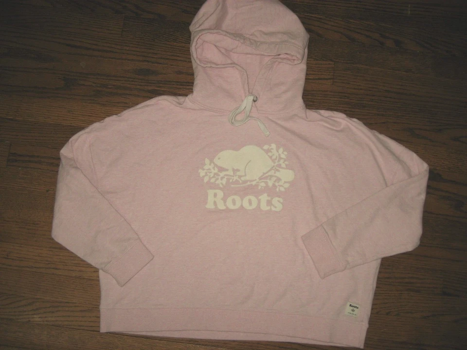 womens Roots sweatshirt hoodie pink logo XL 100% cotton crop nice! - Image 1 of 1