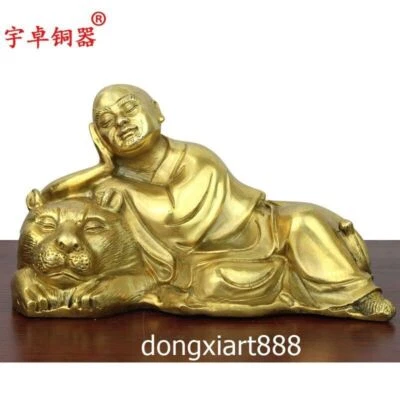 17 cm Chinese brass eighteen arhats Disciples Tiger arahant Monk Buddha Statue - Image 1 of 2