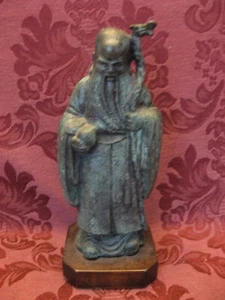 Cast Iron Confucius Statue w/Base - Nice! - Picture 1 of 2