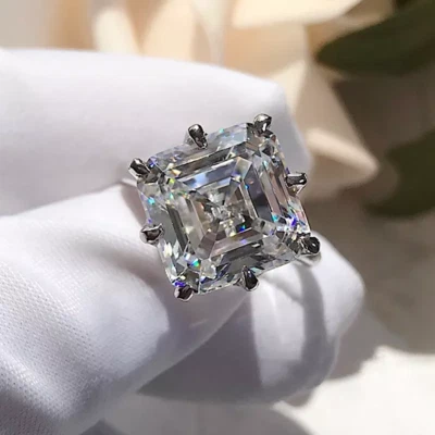 6Ct White Asscher Cut CZ  Solitaire Engagement Ring In Solid 925 Sterling Silver - Image 1 of 4