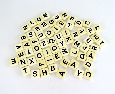 Vintage 1983 Upwords Board Game Replacement Letter Tiles Stackable Set of 64 - Image 1 of 4