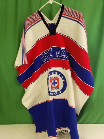 Cruz Azul Equipo Mexicano Poncho Blanket Woven Blue Red White Embroidered Cover
