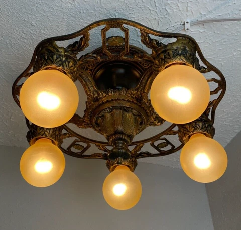1930s cast iron 5 light simi- flush mount light fixture Cover