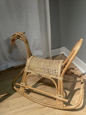 Mid Century Modern Franco Albini style Rattan & Bamboo Rocking Horse - Image 1 of 4