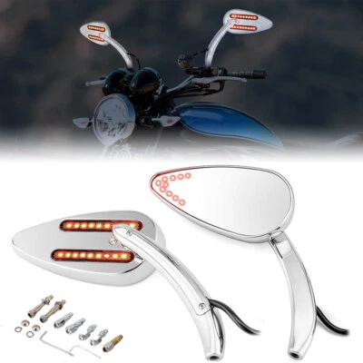 8mm 10mm Motorcycle Mirrors with Brake & Turn Signal Rear LED Mirror Teardrop - Image 1 of 4
