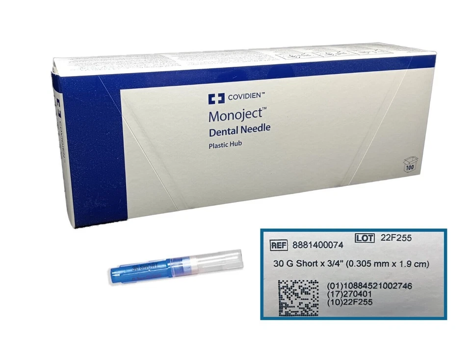 COVIDIEN Monoject Dental Needle Metal or Plastic Hub (diff. sizes) 100 pcs/box - Image 1 of 1